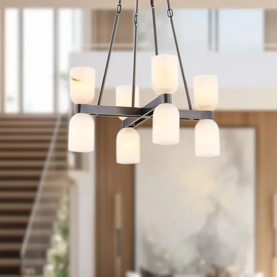 Lucian 22-Inch Chandelier in Polished Nickel with Alabaster - Image 6