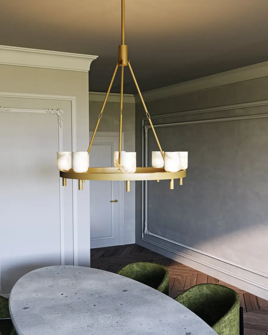 Lucian 36-Inch Chandelier in Polished Nickel with Alabaster - Image 2