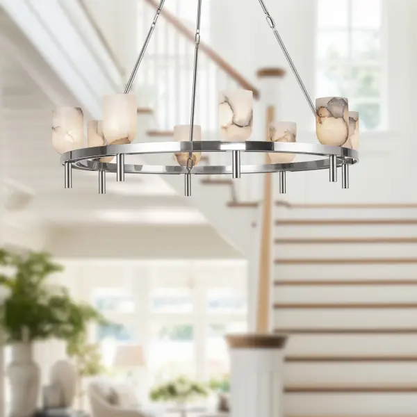Lucian 36-Inch Chandelier in Polished Nickel with Alabaster - Image 3