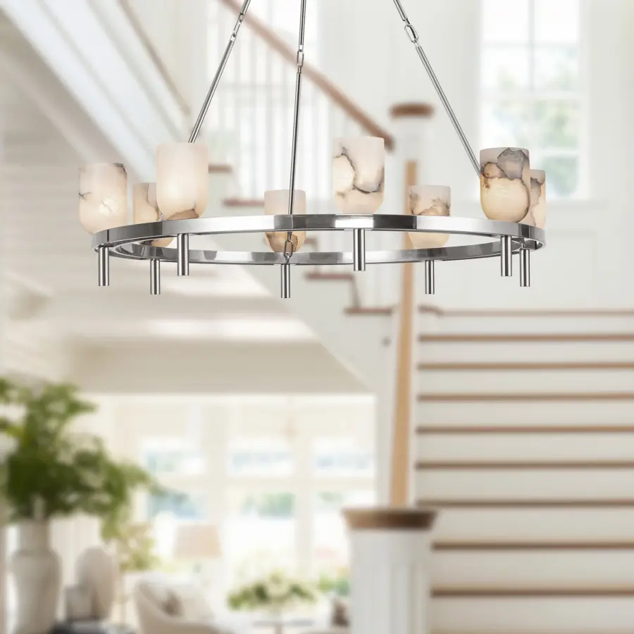 Lucian 36-Inch Chandelier in Polished Nickel with Alabaster - Image 3