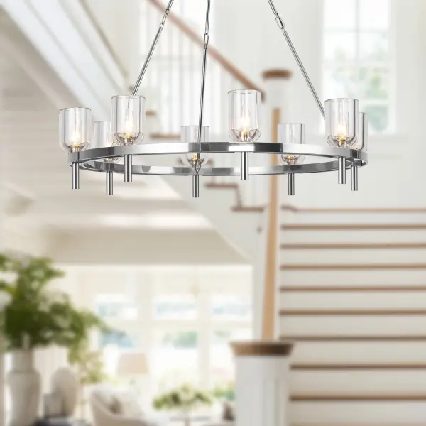 Lucian 36-Inch Chandelier in Polished Nickel with Alabaster - Image 4