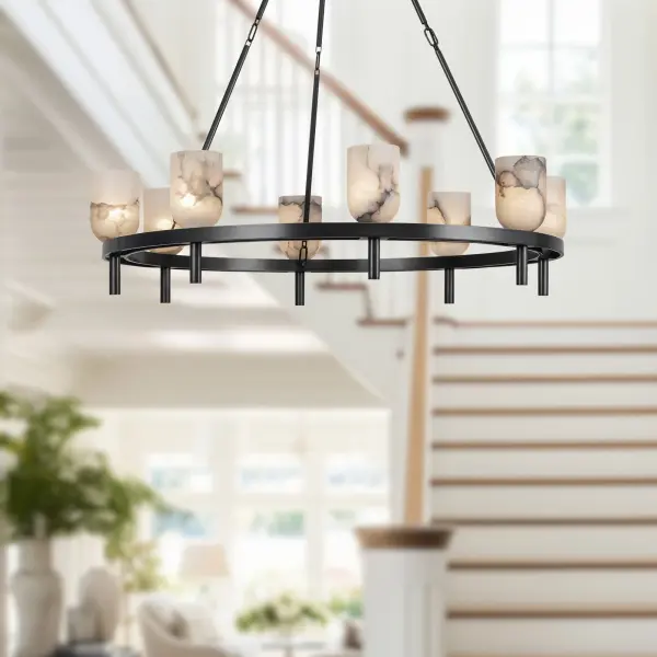 Lucian 36-Inch Chandelier in Polished Nickel with Alabaster - Image 5
