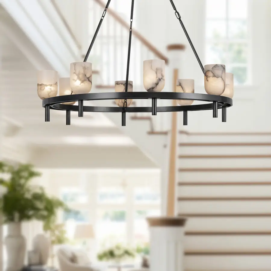 Lucian 36-Inch Chandelier in Polished Nickel with Alabaster - Image 5