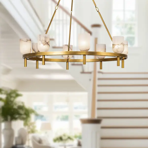 Lucian 36-Inch Chandelier in Polished Nickel with Alabaster - Image 7