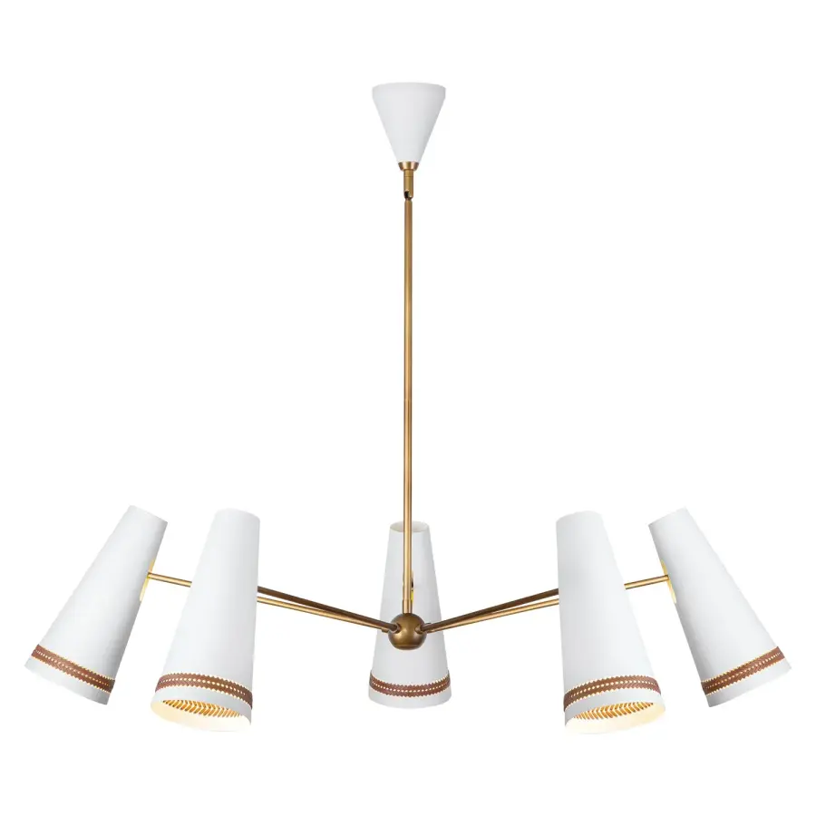 Brickell 45-Inch Chandelier in Matte Black with Hazelnut Leather - Image 1