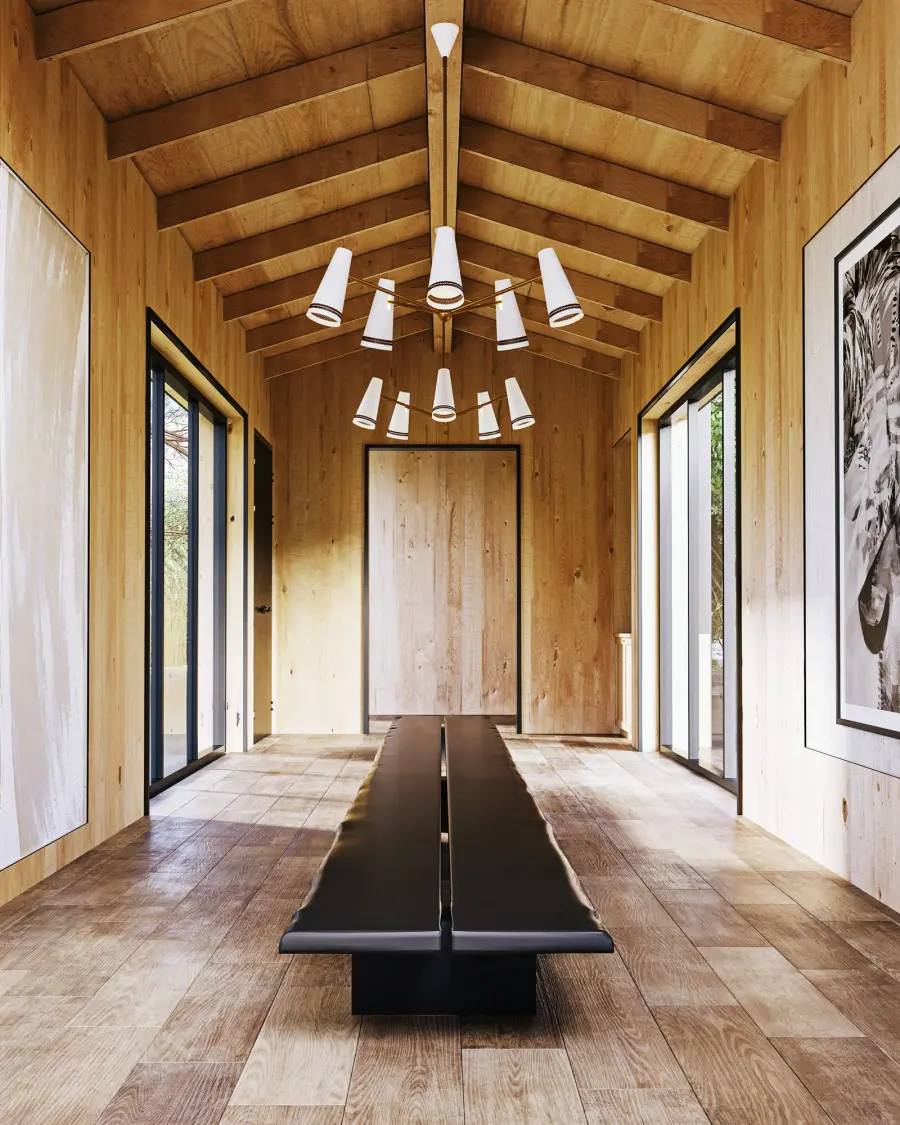 Brickell 45-Inch Chandelier in Matte Black with Hazelnut Leather - Image 2