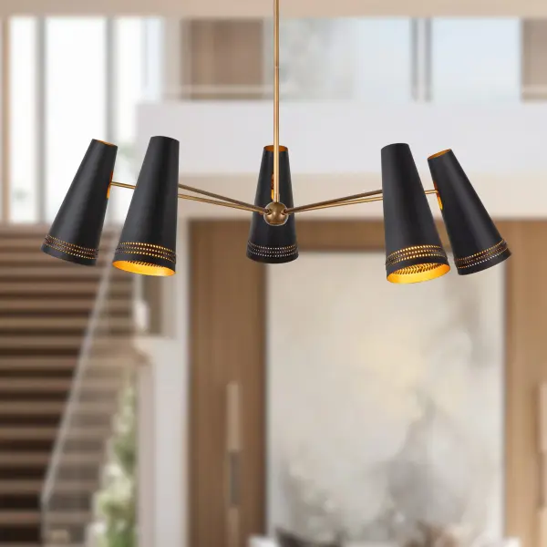 Brickell 45-Inch Chandelier in Matte Black with Hazelnut Leather - Image 3