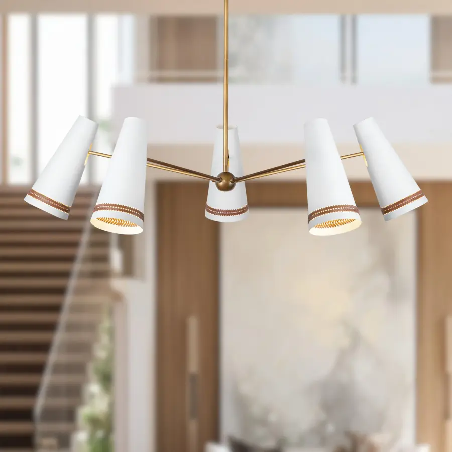 Brickell 45-Inch Chandelier in Matte Black with Hazelnut Leather - Image 4