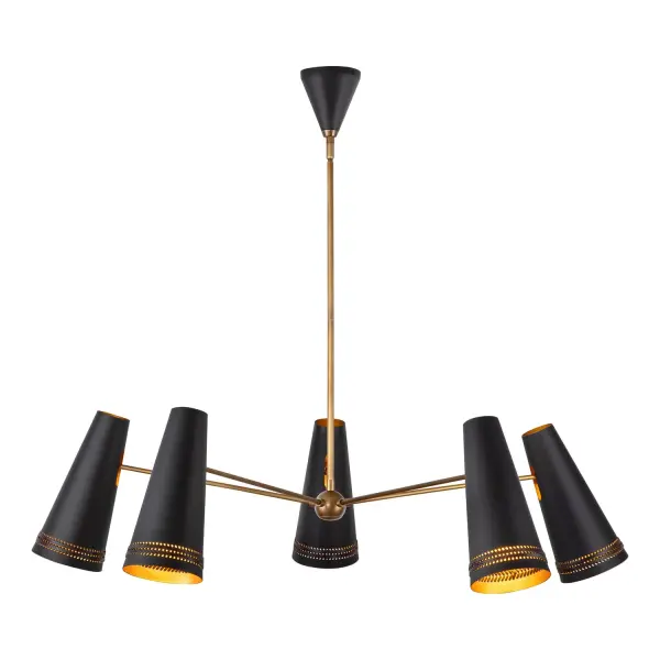 Brickell 45-Inch Chandelier in Matte Black with Hazelnut Leather - Image 6