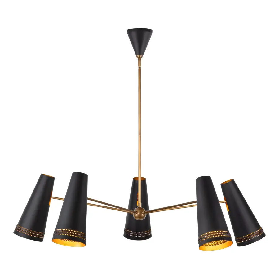 Brickell 45-Inch Chandelier in Matte Black with Hazelnut Leather - Image 6