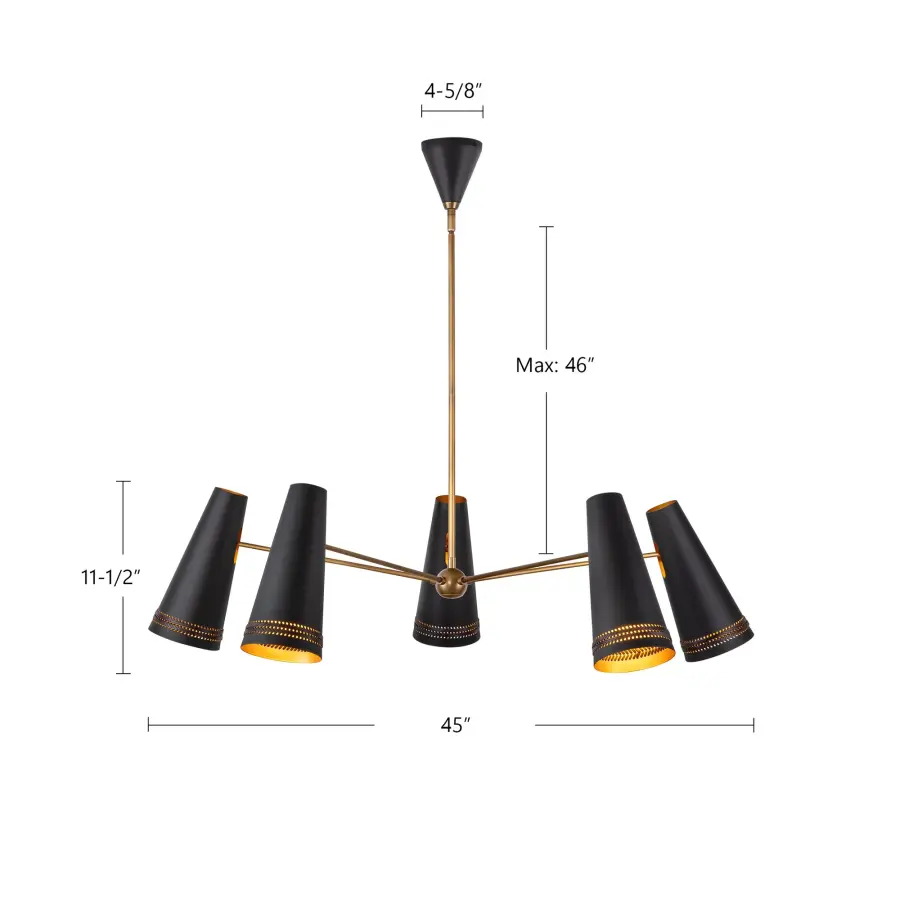 Brickell 45-Inch Chandelier in Matte Black with Hazelnut Leather - Image 8