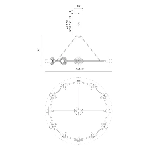 Dahlia 46-Inch Chandelier in Vintage Brass - Image 14