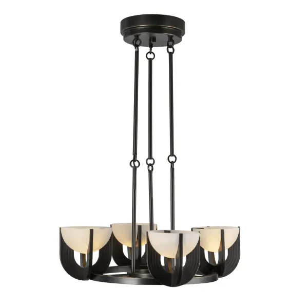 The Colette chandelier beautifully blends classic art deco curves with contemporary design. Natural alabaster stone creates a soft, romantic glow while the vintage brass frame adds warmth and timeless appeal.