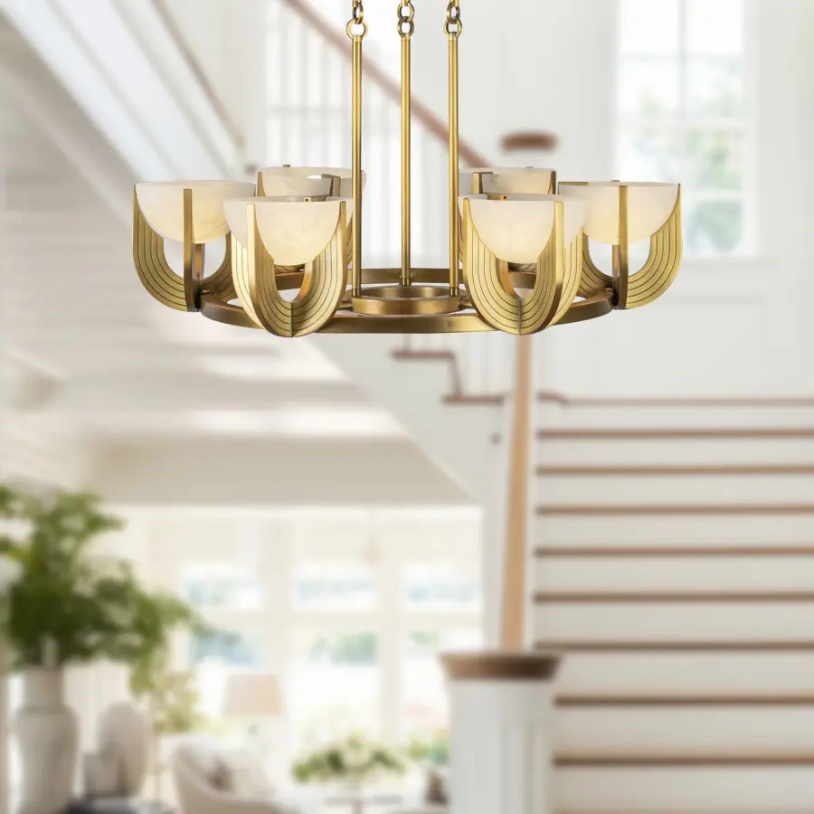 Colette 27-Inch Chandelier in Urban Bronze with Alabaster - Image 3