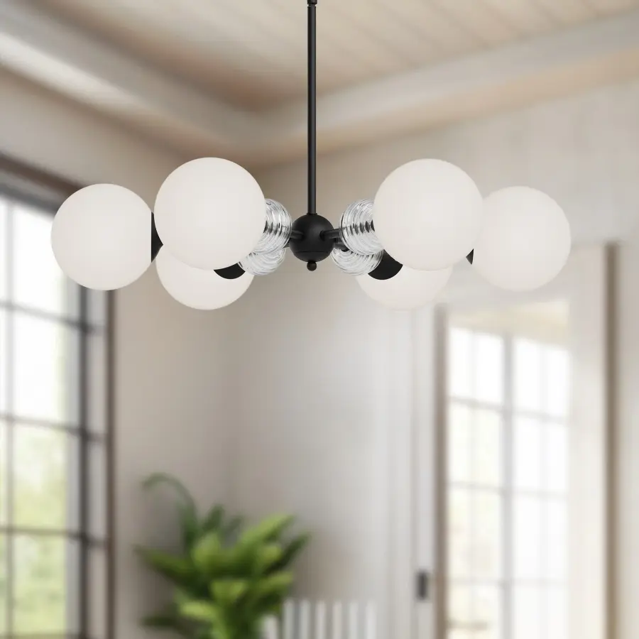 Celia 30-Inch Chandelier in Matte Black with Opal Glass - Image 3