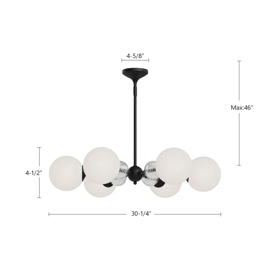 Celia 30-Inch Chandelier in Matte Black with Opal Glass - Image 5