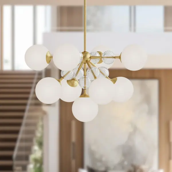 Celia 31-Inch Chandelier in Matte Black with Opal Glass - Image 4
