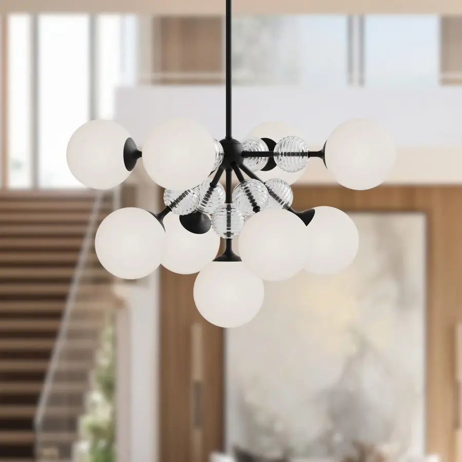Celia 31-Inch Chandelier in Matte Black with Opal Glass - Image 5