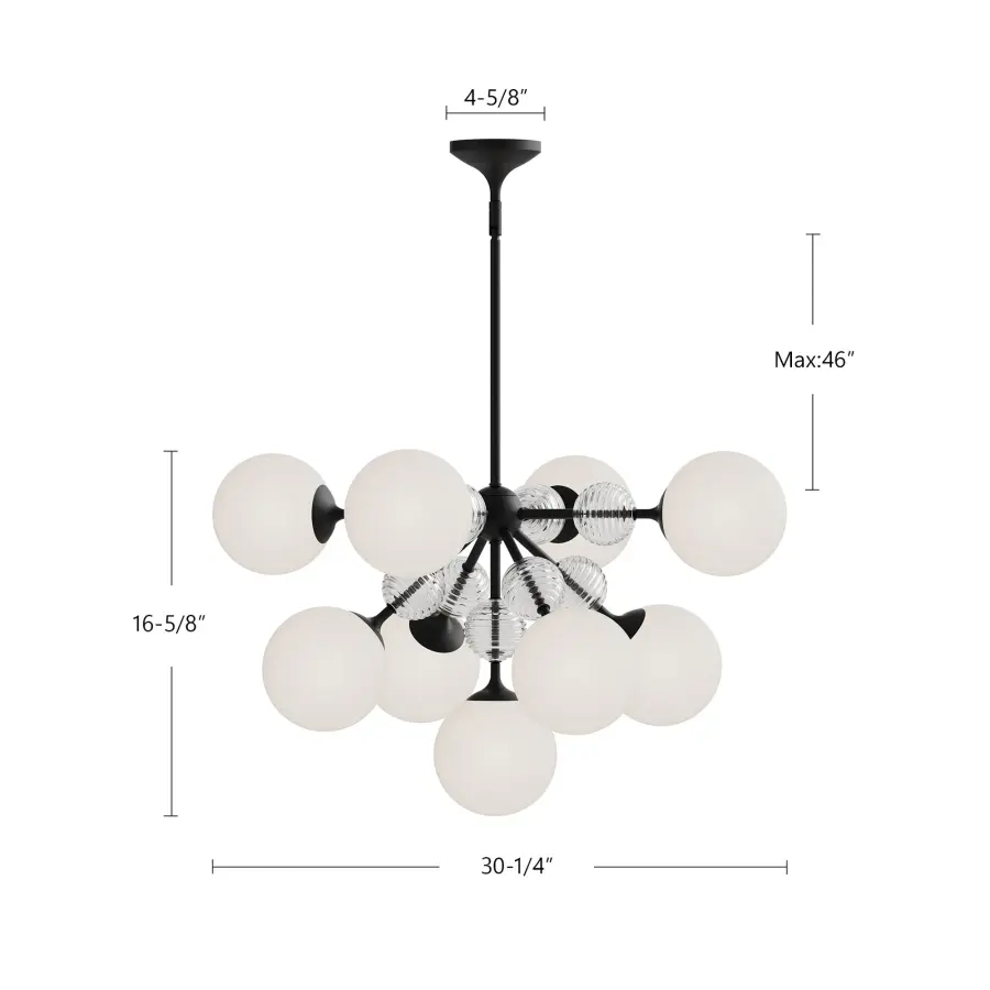 Celia 31-Inch Chandelier in Matte Black with Opal Glass - Image 7
