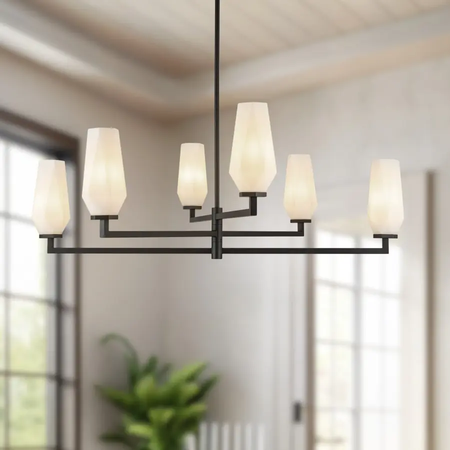 Krysta 35-Inch Chandelier in Matte Black with Opal Glass - Image 4