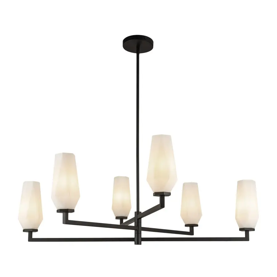 Krysta 35-Inch Chandelier in Matte Black with Opal Glass - Image 10