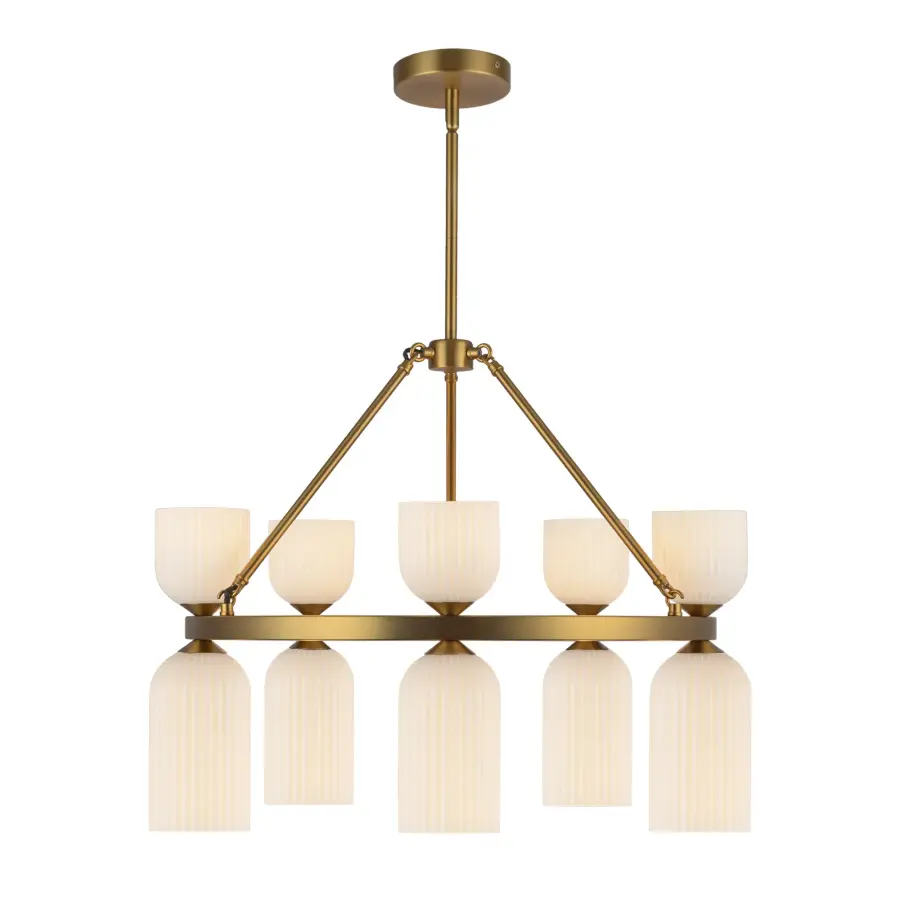Nelly 26-Inch Chandelier in Brushed Gold with Clear Ribbed Glass - Image 1