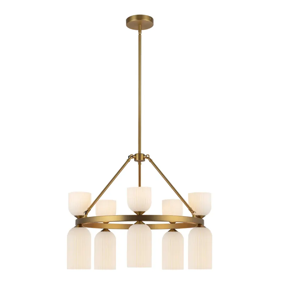 Nelly 26-Inch Chandelier in Brushed Gold with Clear Ribbed Glass - Image 2