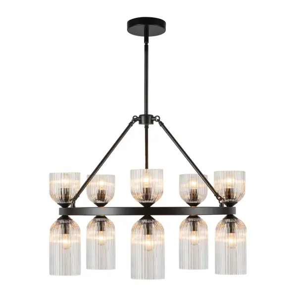 Nelly 26-Inch Chandelier in Brushed Gold with Clear Ribbed Glass - Image 11