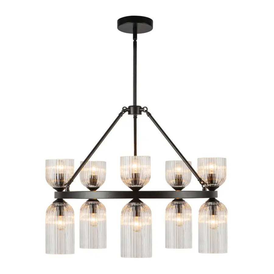 Nelly 26-Inch Chandelier in Brushed Gold with Clear Ribbed Glass - Image 11