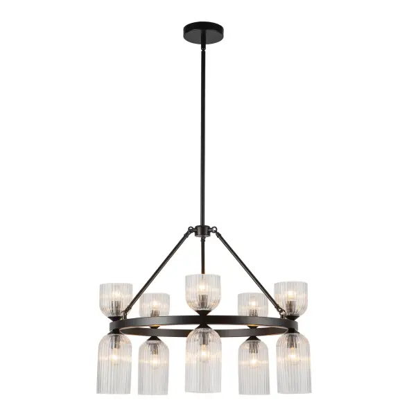 Nelly 26-Inch Chandelier in Brushed Gold with Clear Ribbed Glass - Image 12