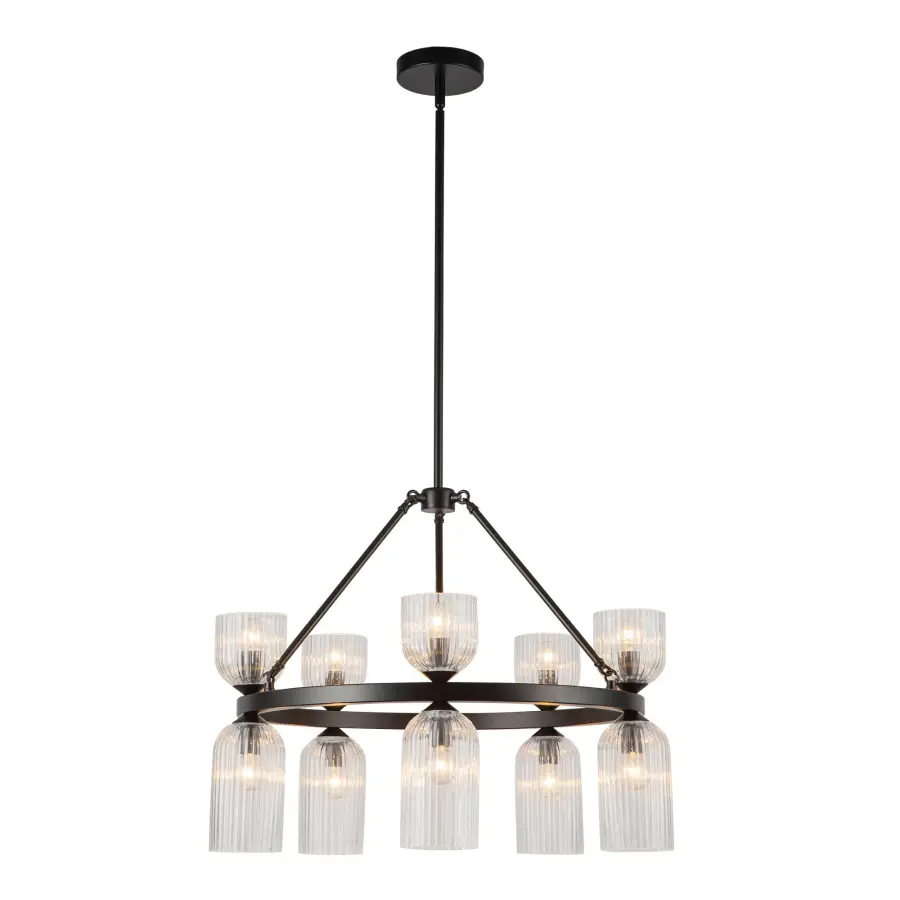 Nelly 26-Inch Chandelier in Brushed Gold with Clear Ribbed Glass - Image 12