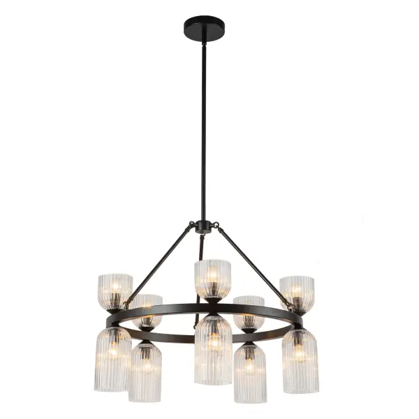 Nelly 26-Inch Chandelier in Brushed Gold with Clear Ribbed Glass - Image 13