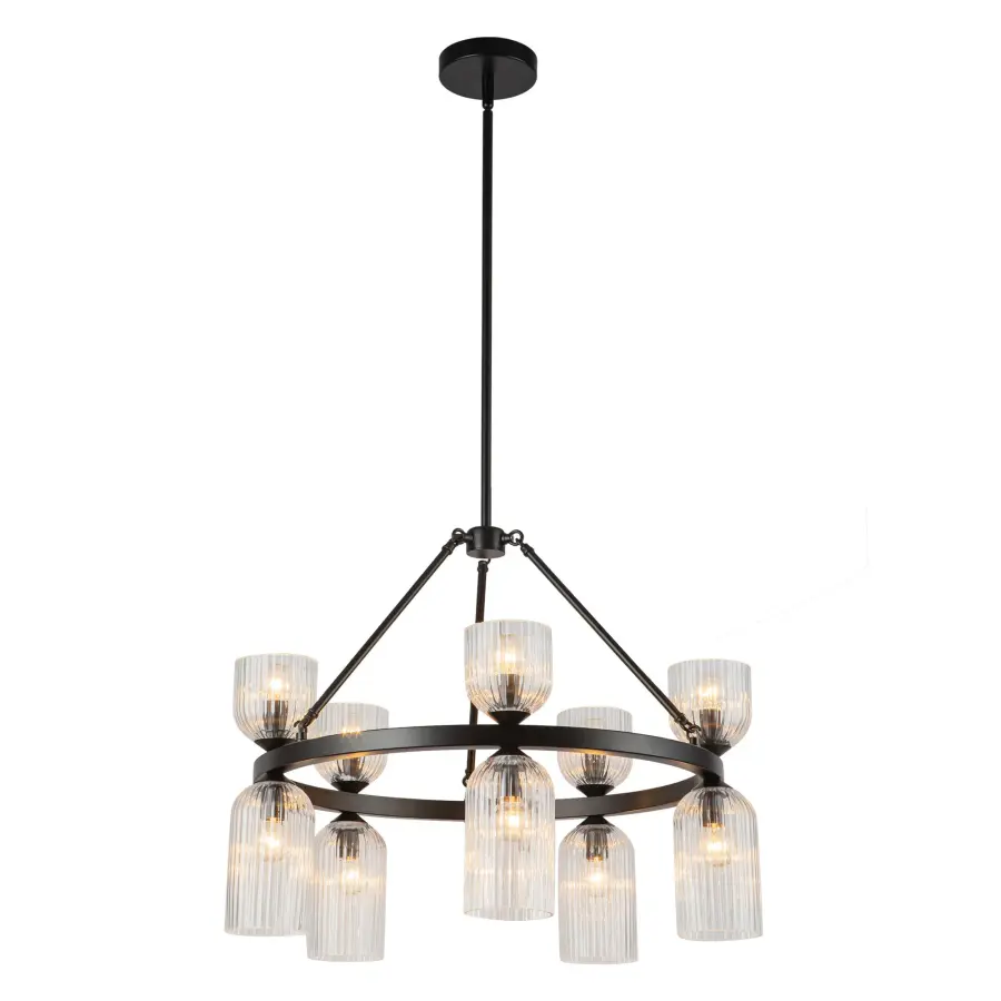 Nelly 26-Inch Chandelier in Brushed Gold with Clear Ribbed Glass - Image 13