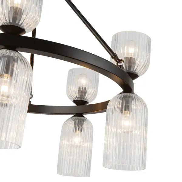 Nelly 26-Inch Chandelier in Brushed Gold with Clear Ribbed Glass - Image 14