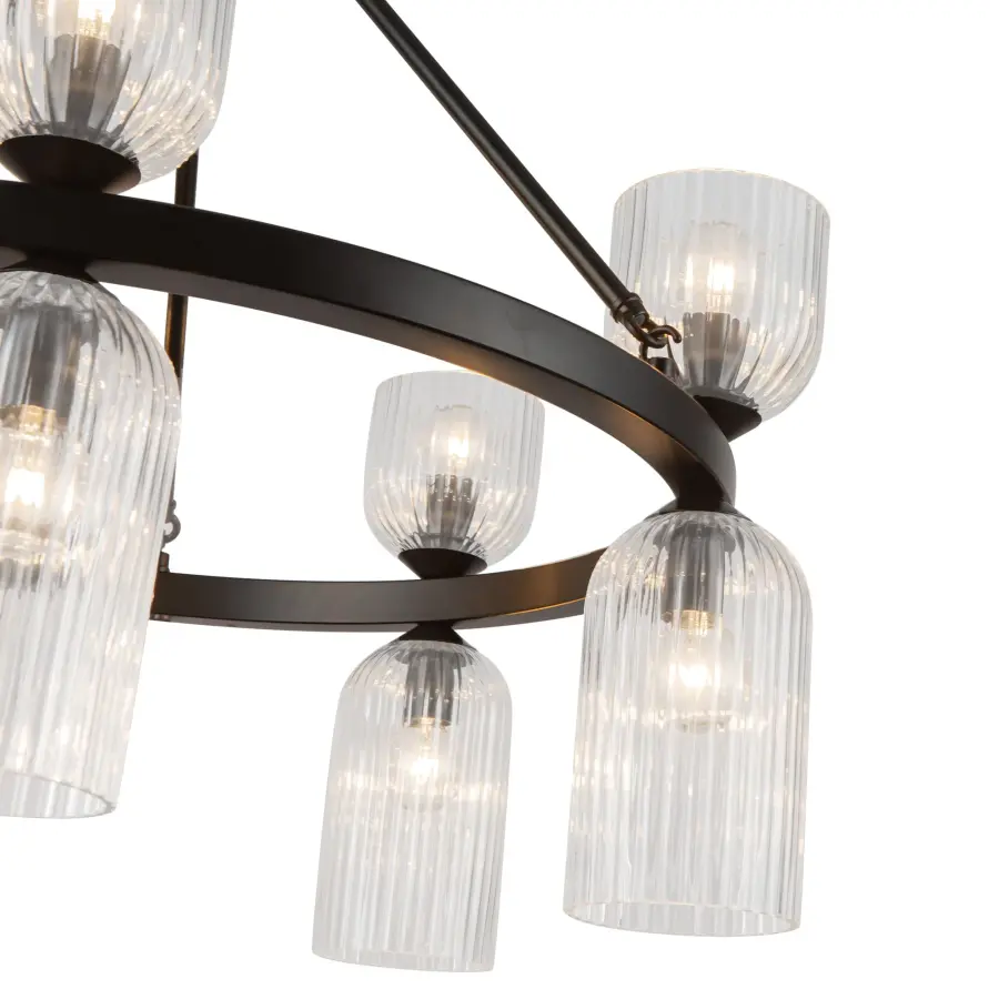 Nelly 26-Inch Chandelier in Brushed Gold with Clear Ribbed Glass - Image 14