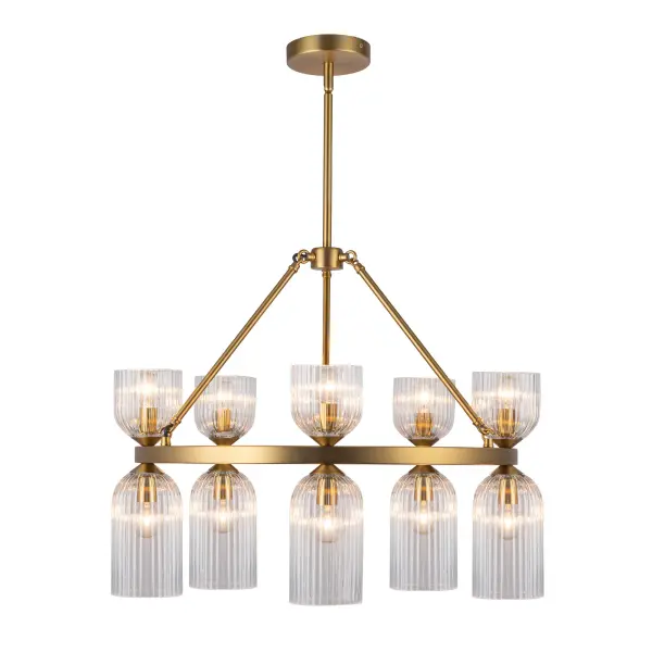 Nelly 26-Inch Chandelier in Brushed Gold with Clear Ribbed Glass - Image 16