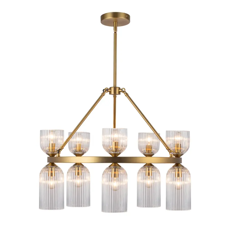 Nelly 26-Inch Chandelier in Brushed Gold with Clear Ribbed Glass - Image 16