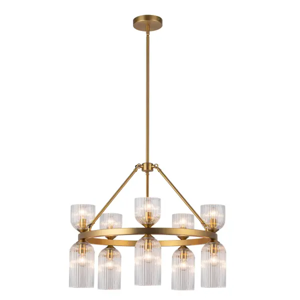 Nelly 26-Inch Chandelier in Brushed Gold with Clear Ribbed Glass - Image 17