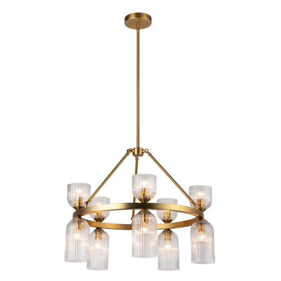 Nelly 26-Inch Chandelier in Brushed Gold with Clear Ribbed Glass - Image 18