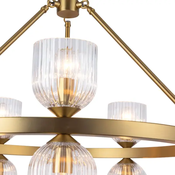 Nelly 26-Inch Chandelier in Brushed Gold with Clear Ribbed Glass - Image 19