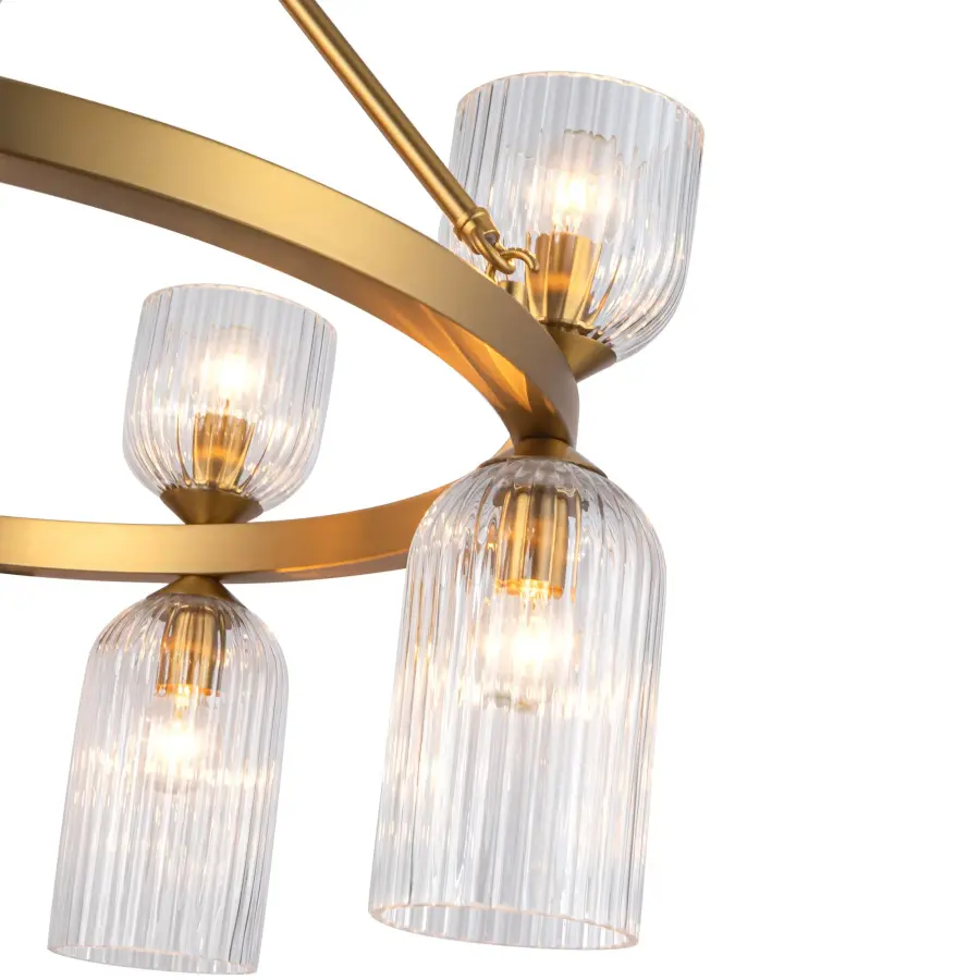 Nelly 26-Inch Chandelier in Brushed Gold with Clear Ribbed Glass - Image 20