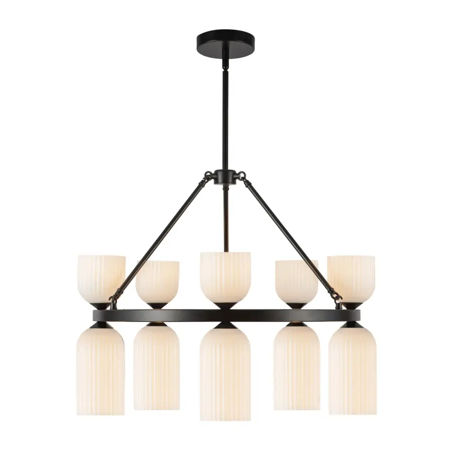 Nelly 26-Inch Chandelier in Brushed Gold with Clear Ribbed Glass - Image 6