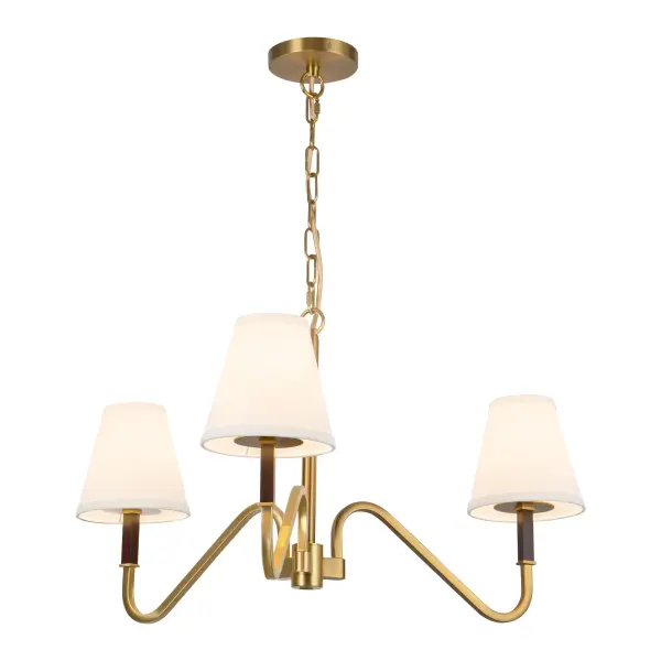 Sloan 30-Inch Chandelier in Brushed Gold with White Linen Shades - Image 1