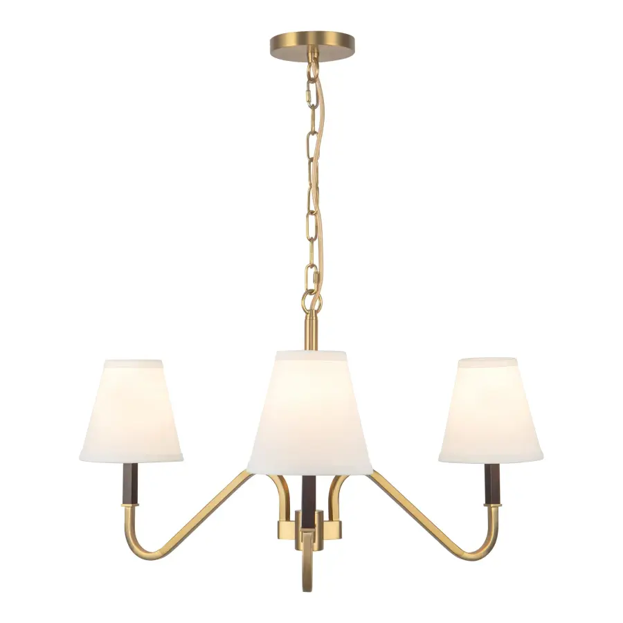 Sloan 30-Inch Chandelier in Brushed Gold with White Linen Shades - Image 10