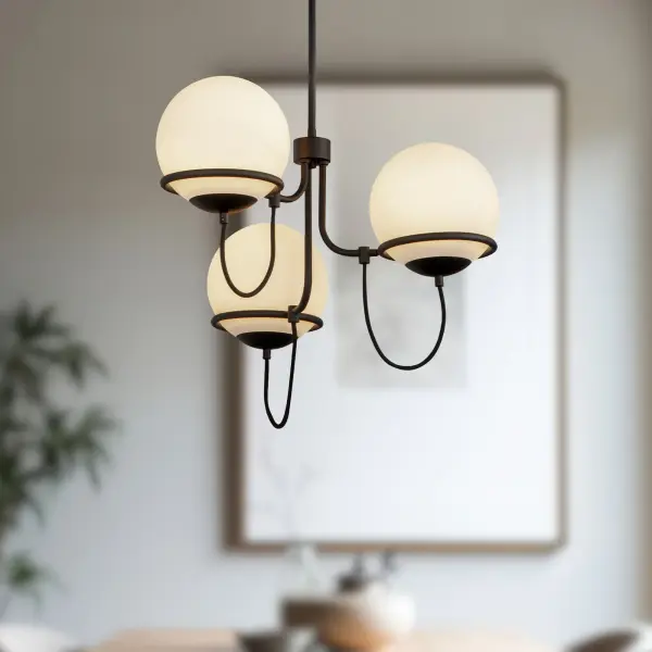 Alba 23-Inch Chandelier in Matte Black with Opal Glass - Image 4