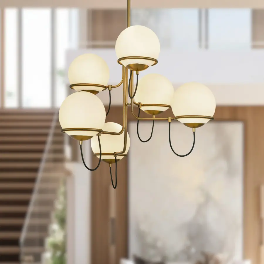 Alba 32-Inch Chandelier in Matte Black with Opal Glass - Image 2