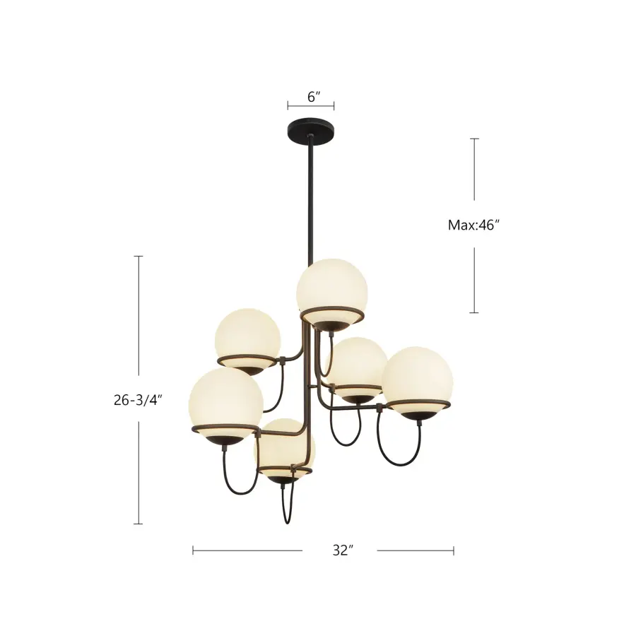 Alba 32-Inch Chandelier in Matte Black with Opal Glass - Image 13