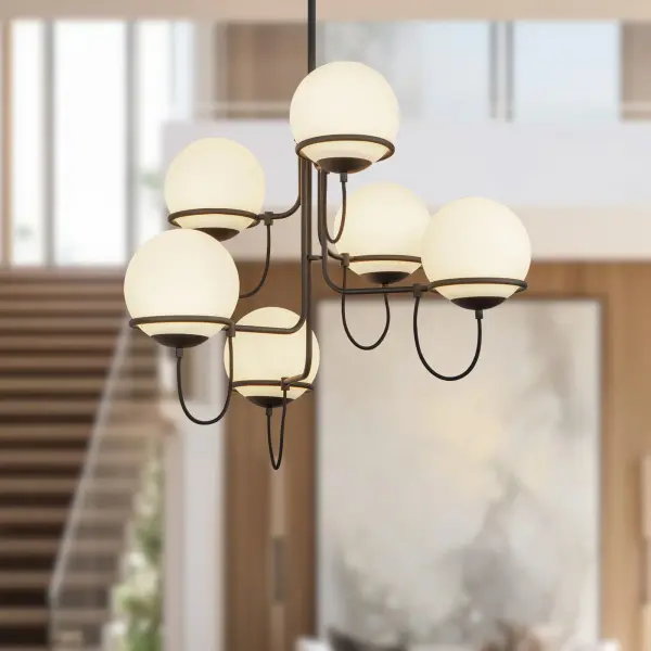 Alba 32-Inch Chandelier in Matte Black with Opal Glass - Image 3