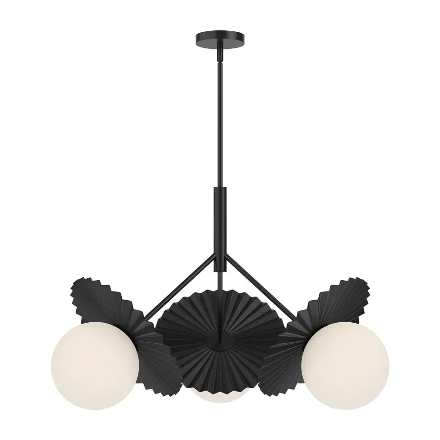 Plume 34-Inch Chandelier in Matte Black with Opal Glass - Image 1