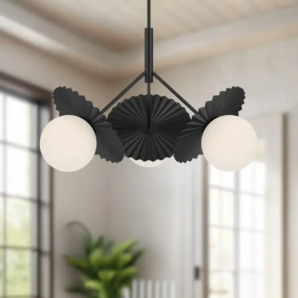 Plume 34-Inch Chandelier in Matte Black with Opal Glass - Image 4